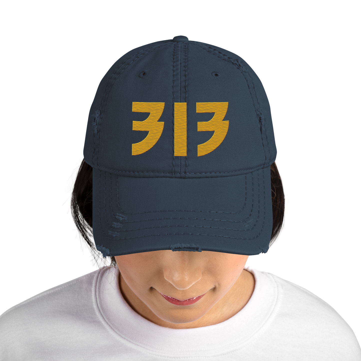 Detroit '313' Distressed Dad Hat (Glam Font) | Gold