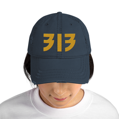 Detroit '313' Distressed Dad Hat (Glam Font) | Gold