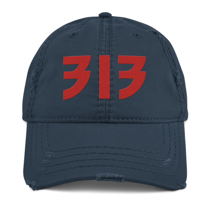 Detroit '313' Distressed Dad Hat (Glam Font) | Aliform Red