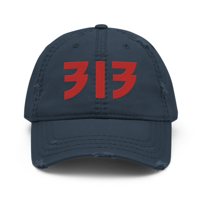 Detroit '313' Distressed Dad Hat (Glam Font) | Aliform Red