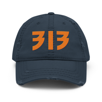 Detroit '313' Distressed Dad Hat (Glam Font) | Orange