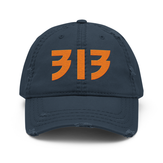 Detroit '313' Distressed Dad Hat (Glam Font) | Orange