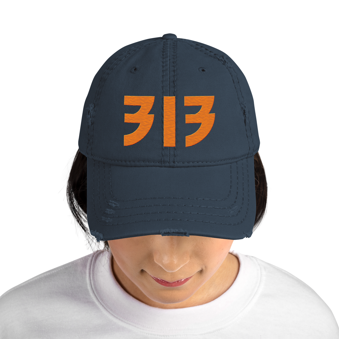 Detroit '313' Distressed Dad Hat (Glam Font) | Orange