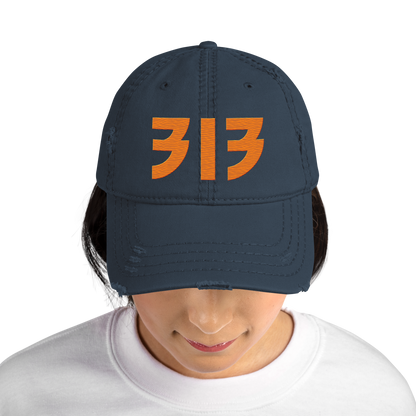 Detroit '313' Distressed Dad Hat (Glam Font) | Orange