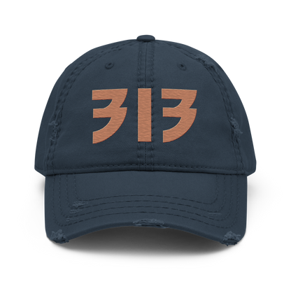 Detroit '313' Distressed Dad Hat (Glam Font) | Copper