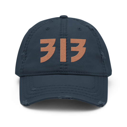 Detroit '313' Distressed Dad Hat (Glam Font) | Copper