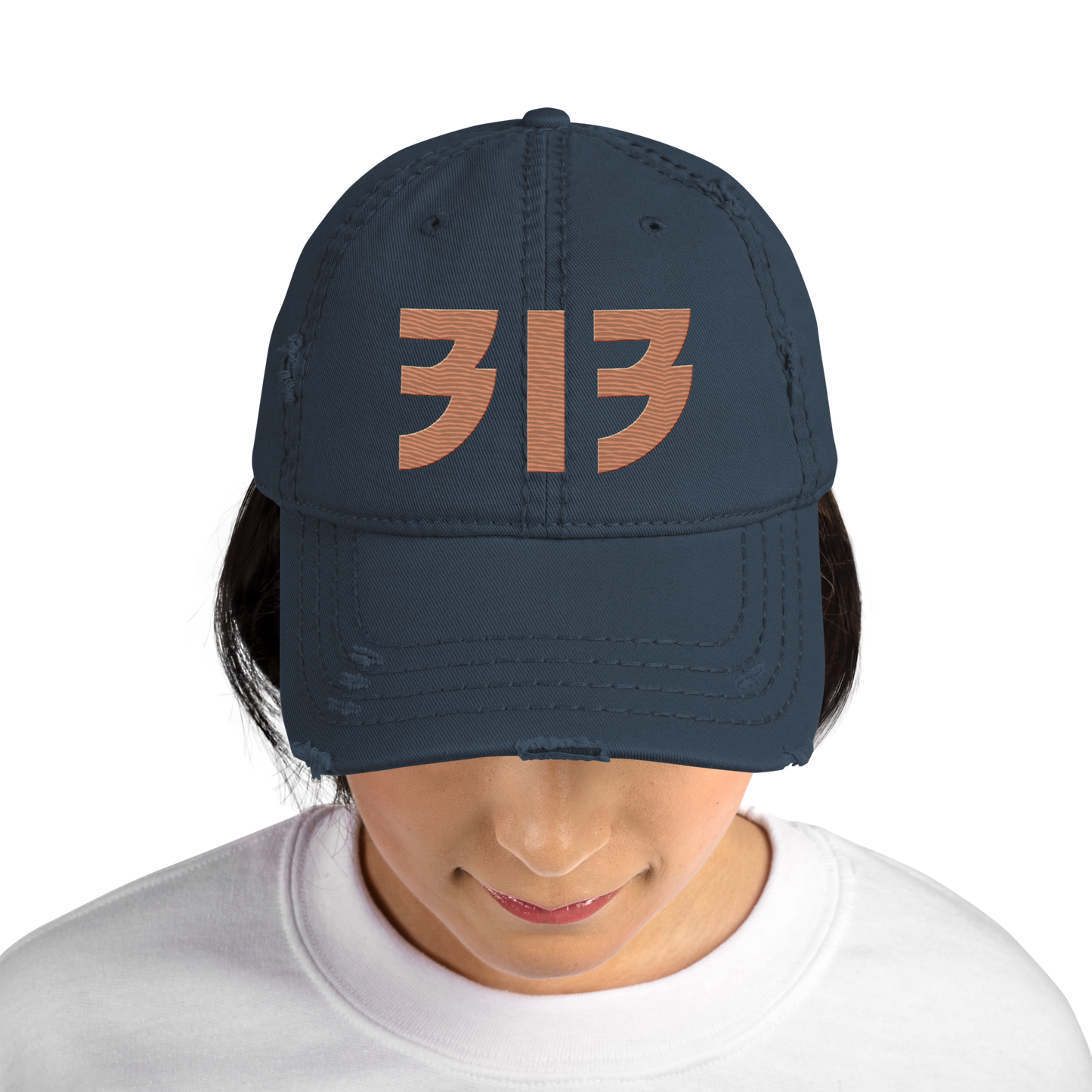 Detroit '313' Distressed Dad Hat (Glam Font) | Copper