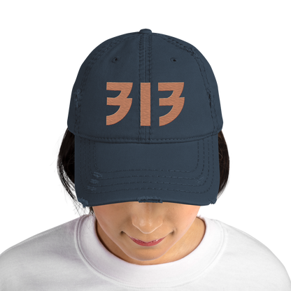 Detroit '313' Distressed Dad Hat (Glam Font) | Copper