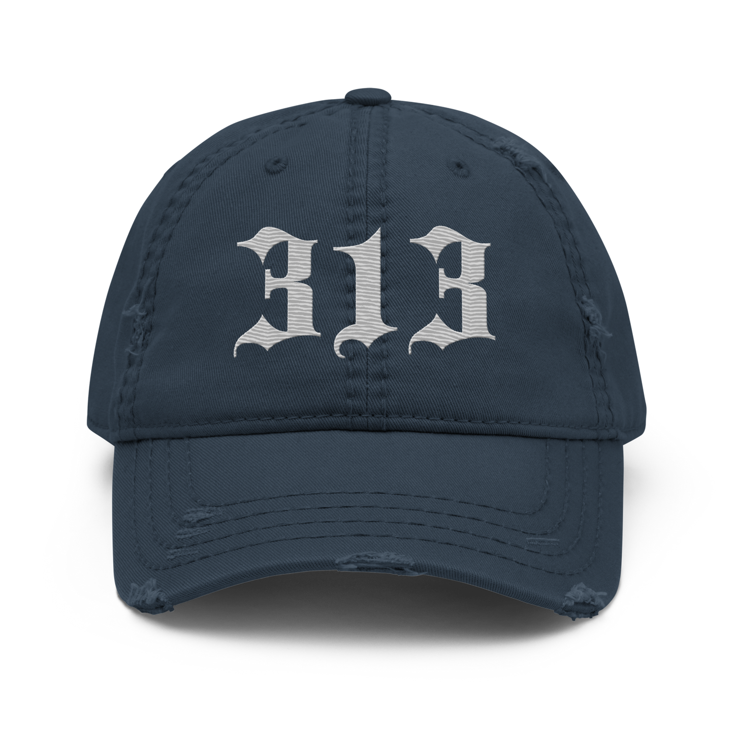 Detroit '313' Distressed Dad Hat (Old English) | Platinum