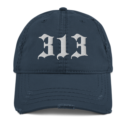 Detroit '313' Distressed Dad Hat (Old English)