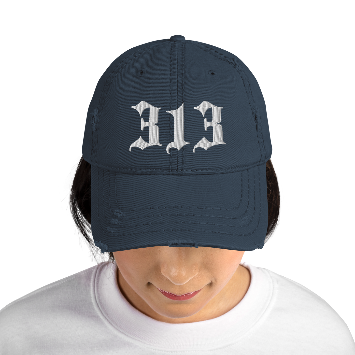 Detroit '313' Distressed Dad Hat (Old English)