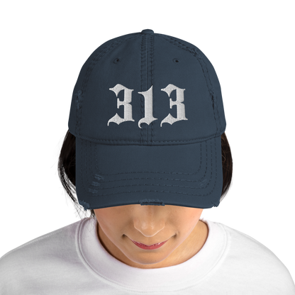 Detroit '313' Distressed Dad Hat (Old English)