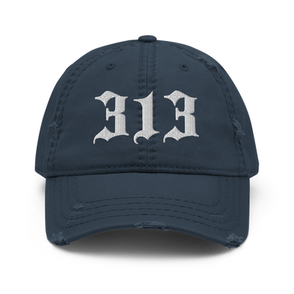 Detroit '313' Distressed Dad Hat (Old English)