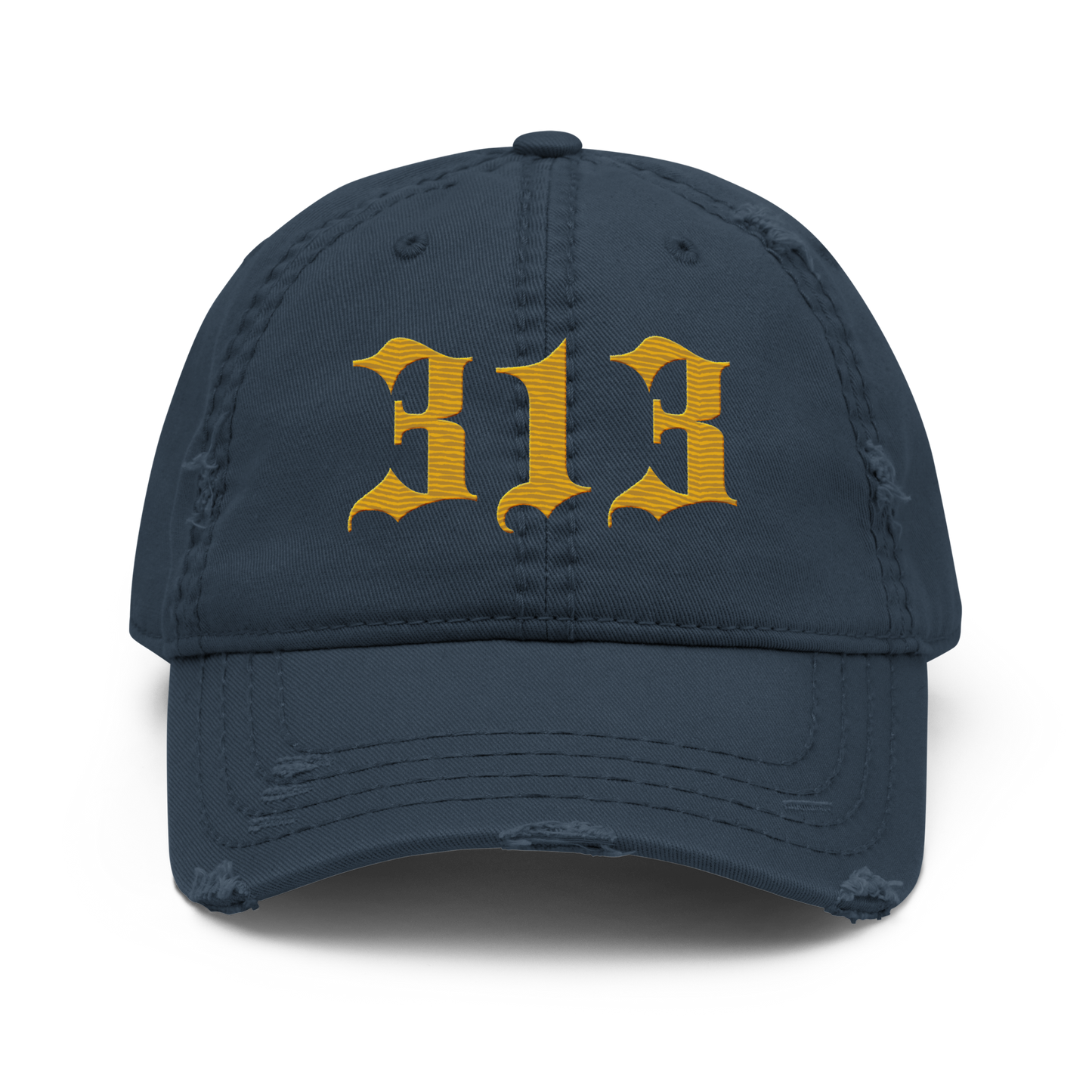 Detroit '313' Distressed Dad Hat (Old English) | Gold