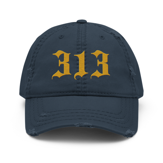 Detroit '313' Distressed Dad Hat (Old English) | Gold