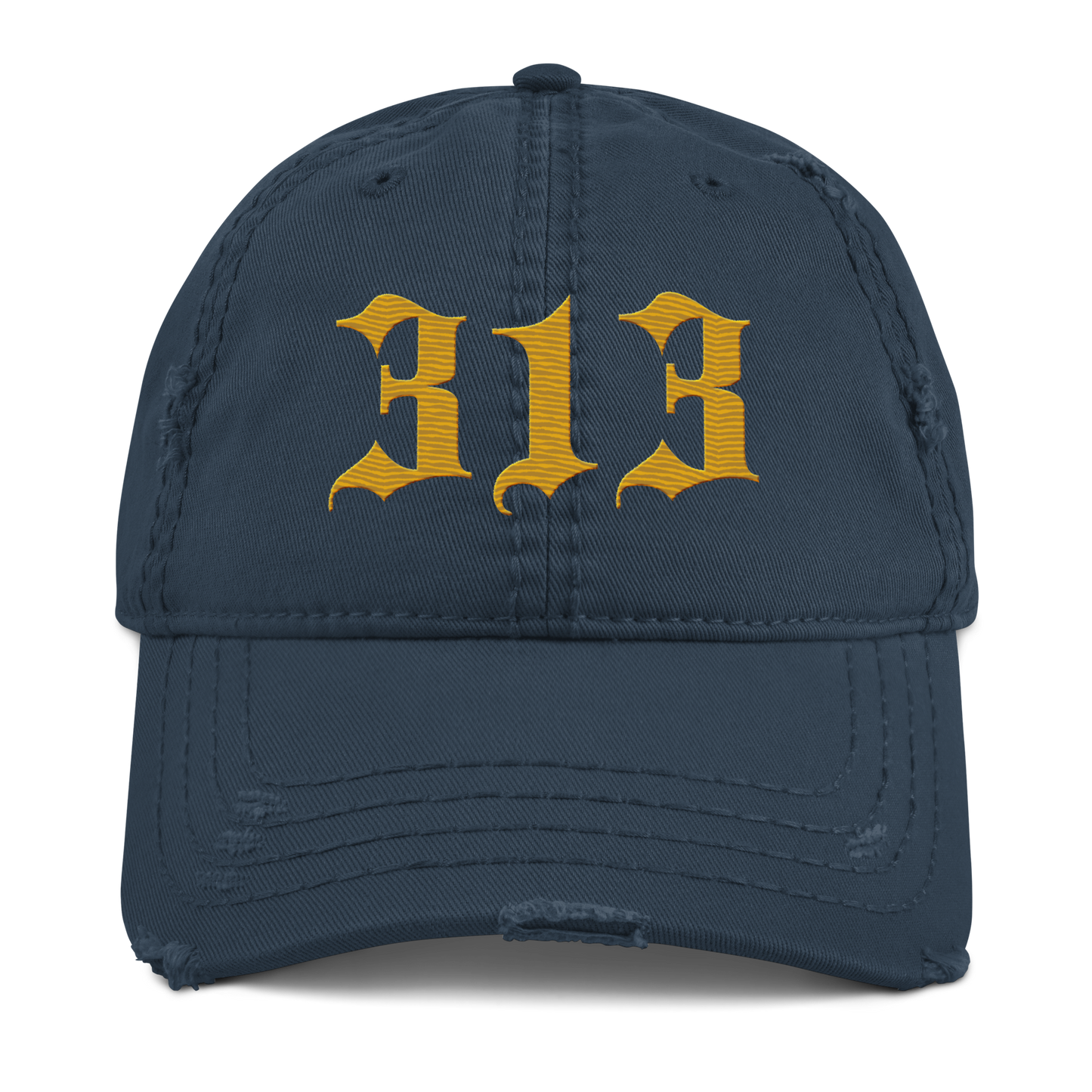 Detroit '313' Distressed Dad Hat (Old English) | Gold