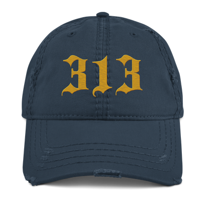 Detroit '313' Distressed Dad Hat (Old English) | Gold