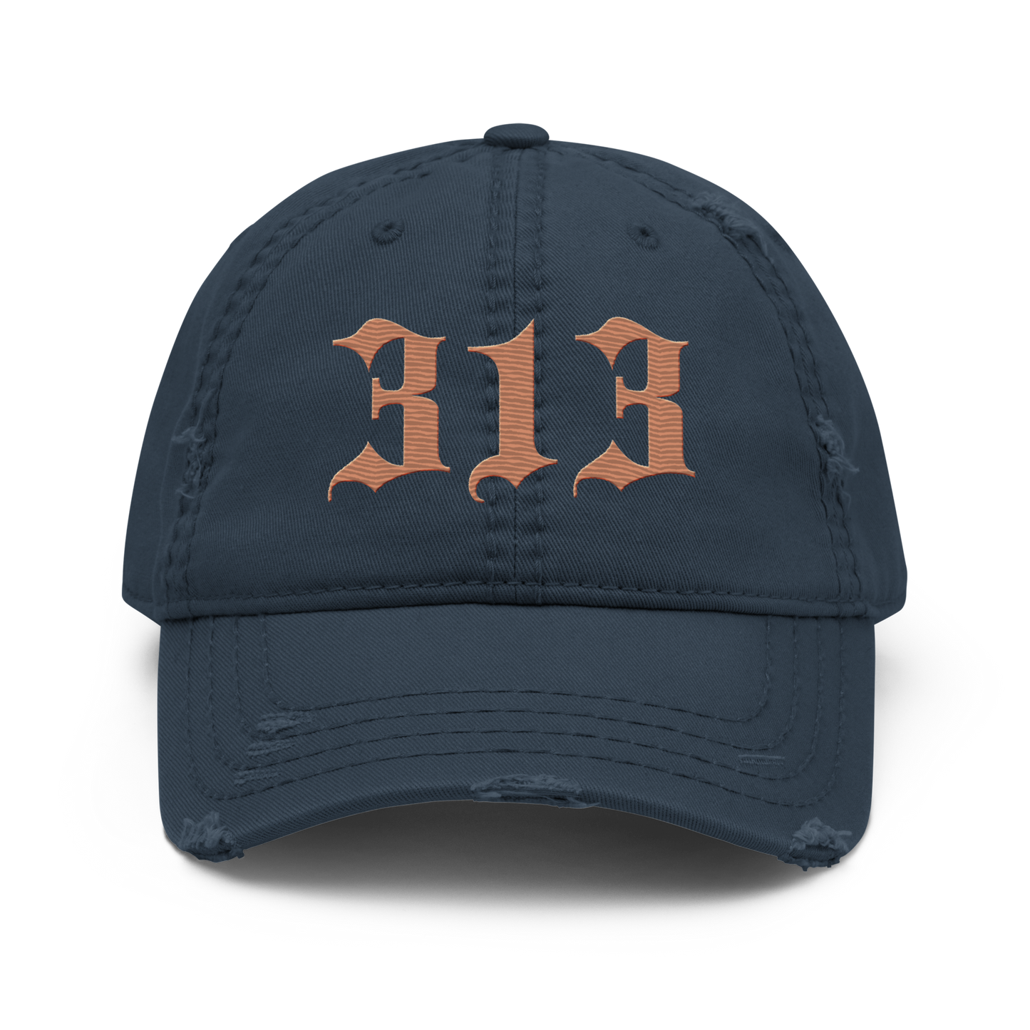 Detroit '313' Distressed Dad Hat (Old English) | Copper