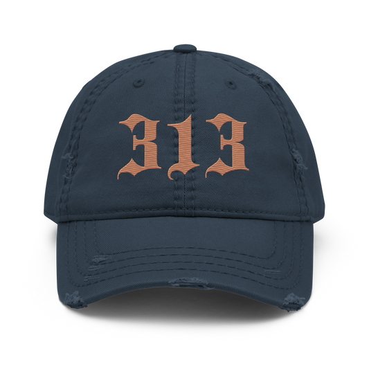 Detroit '313' Distressed Dad Hat (Old English) | Copper