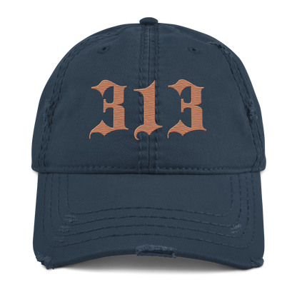 Detroit '313' Distressed Dad Hat (Old English) | Copper