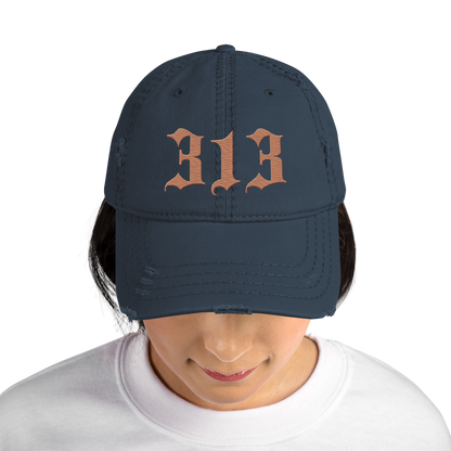 Detroit '313' Distressed Dad Hat (Old English) | Copper