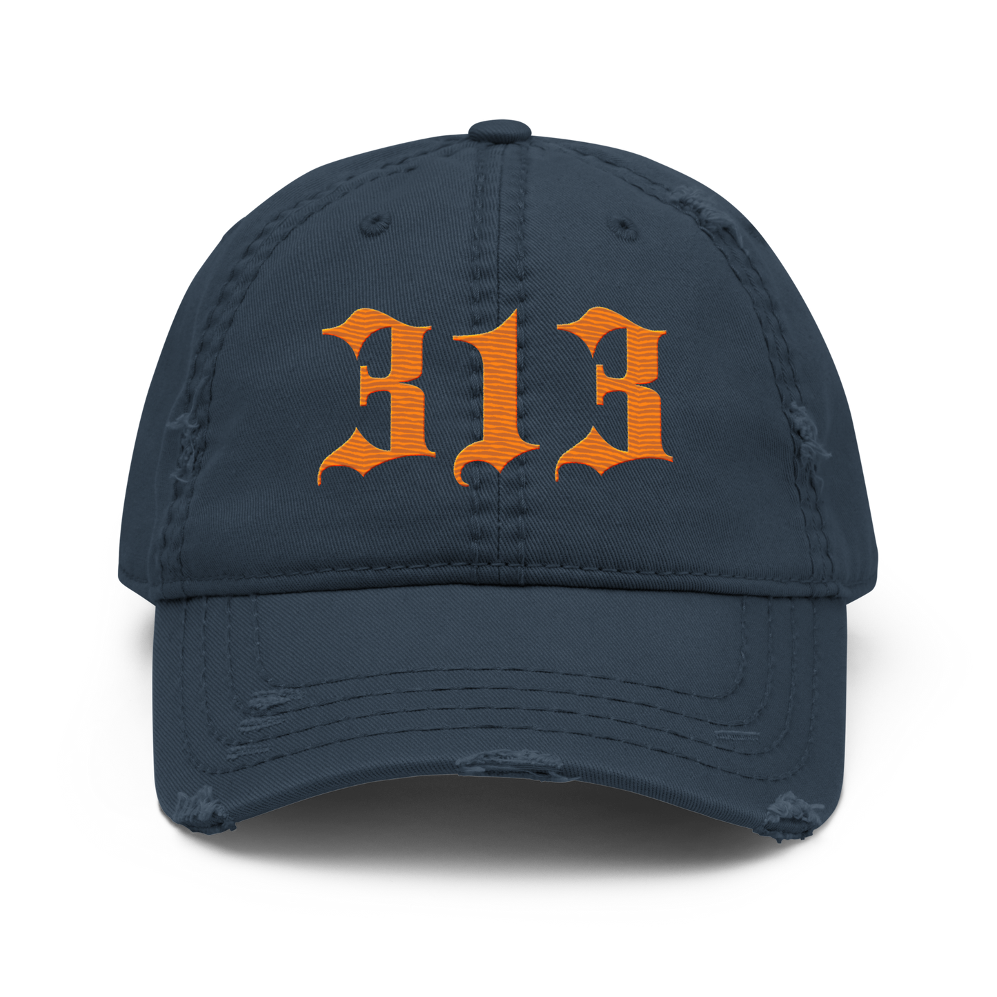 Detroit '313' Distressed Dad Hat (Old English) | Orange