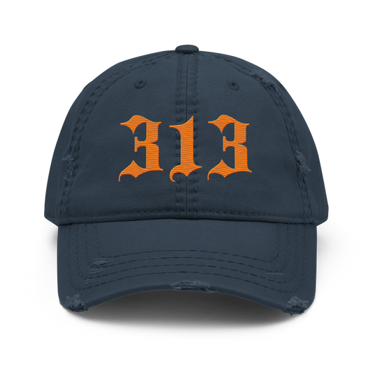 Detroit '313' Distressed Dad Hat (Old English) | Orange