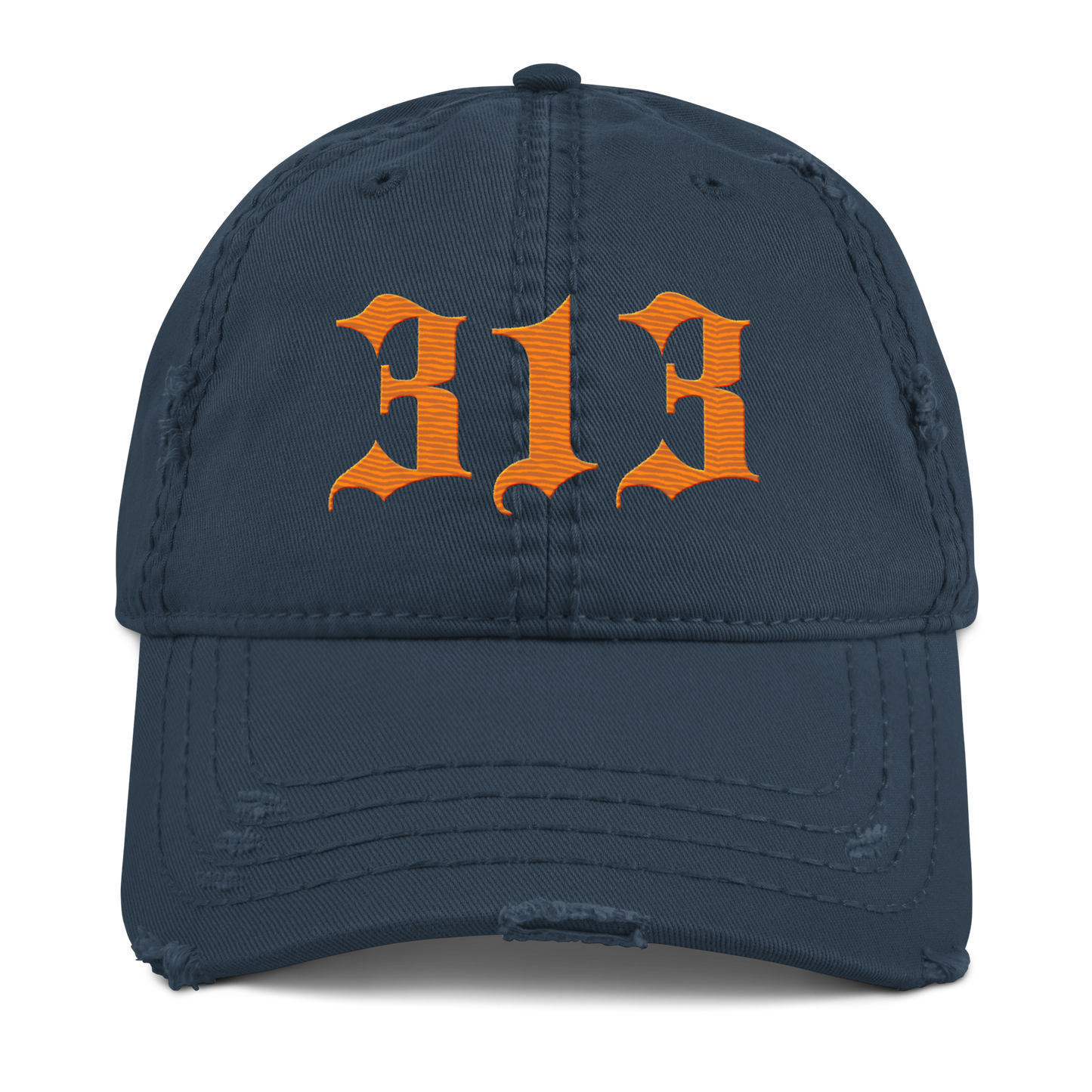 Detroit '313' Distressed Dad Hat (Old English) | Orange