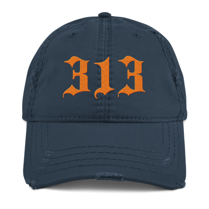 Detroit '313' Distressed Dad Hat (Old English) | Orange