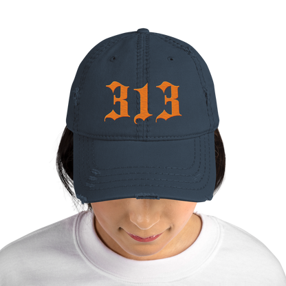 Detroit '313' Distressed Dad Hat (Old English) | Orange