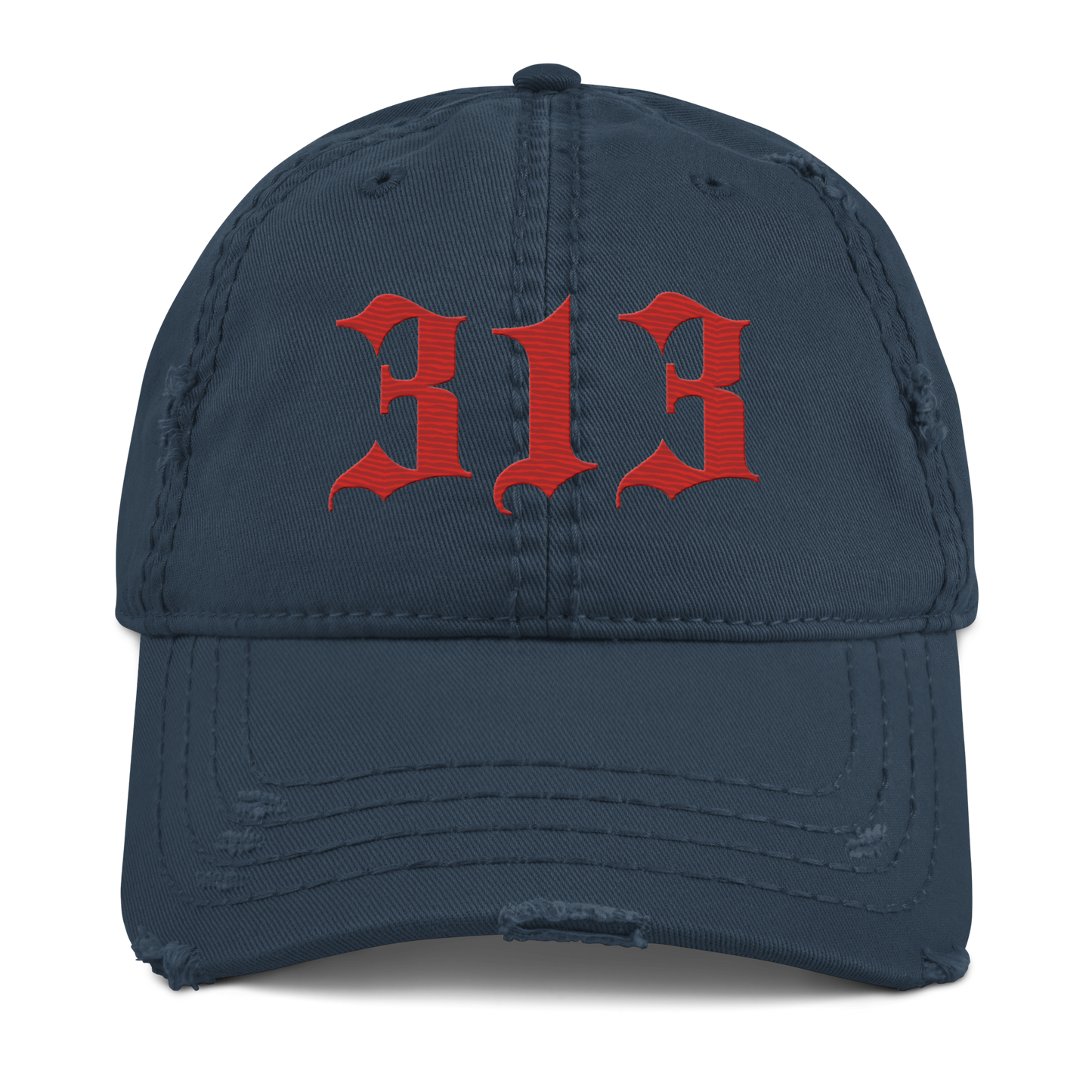 Detroit '313' Distressed Dad Hat (Old English) | Aliform Red