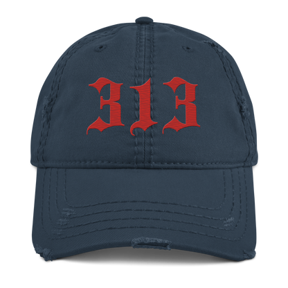 Detroit '313' Distressed Dad Hat (Old English) | Aliform Red