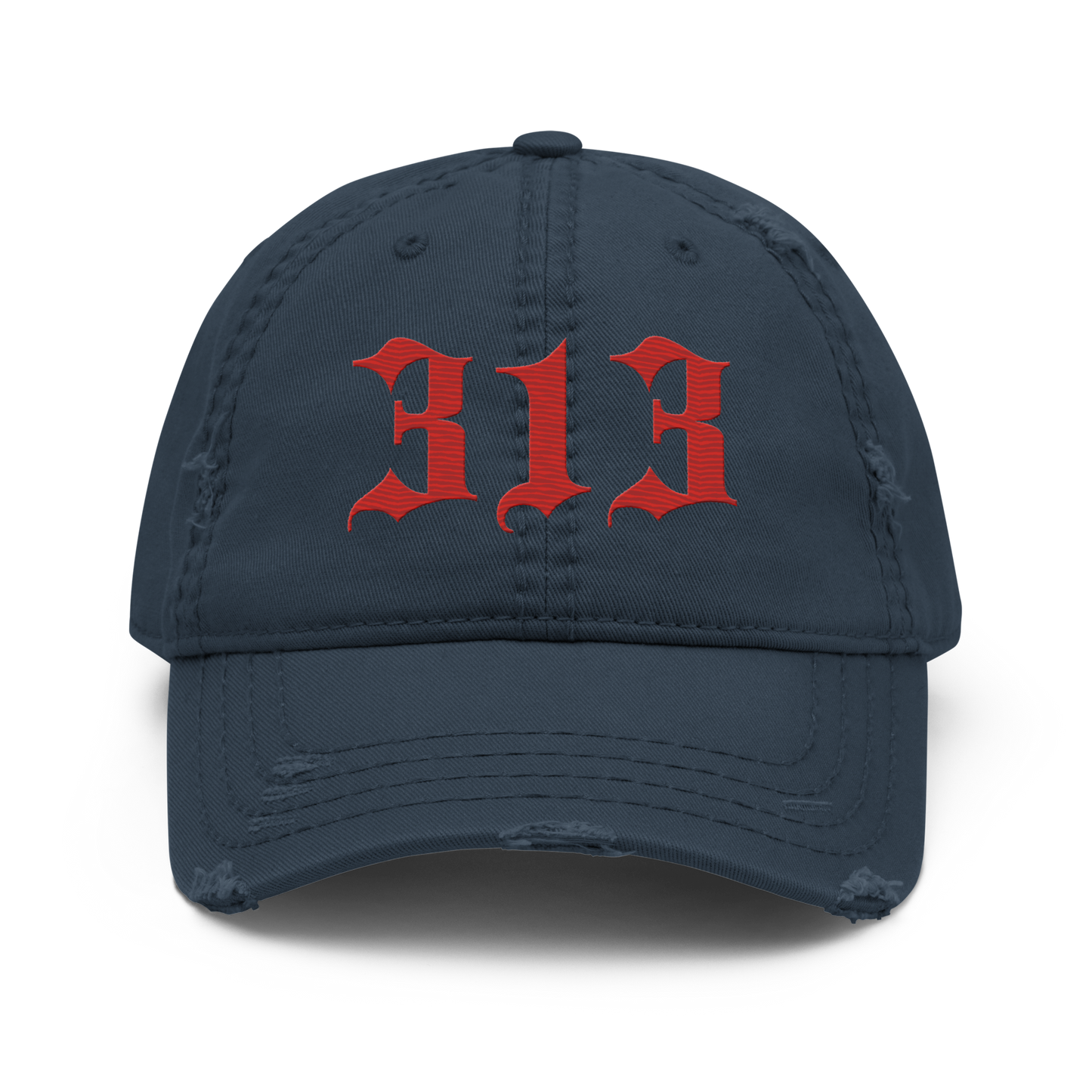 Detroit '313' Distressed Dad Hat (Old English) | Aliform Red