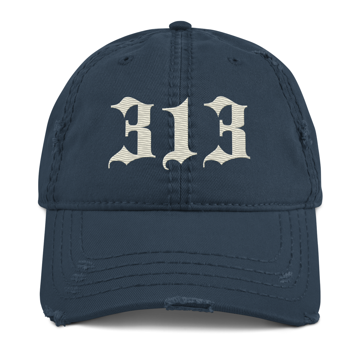 Detroit '313' Distressed Dad Hat (Old English) | Ivory White