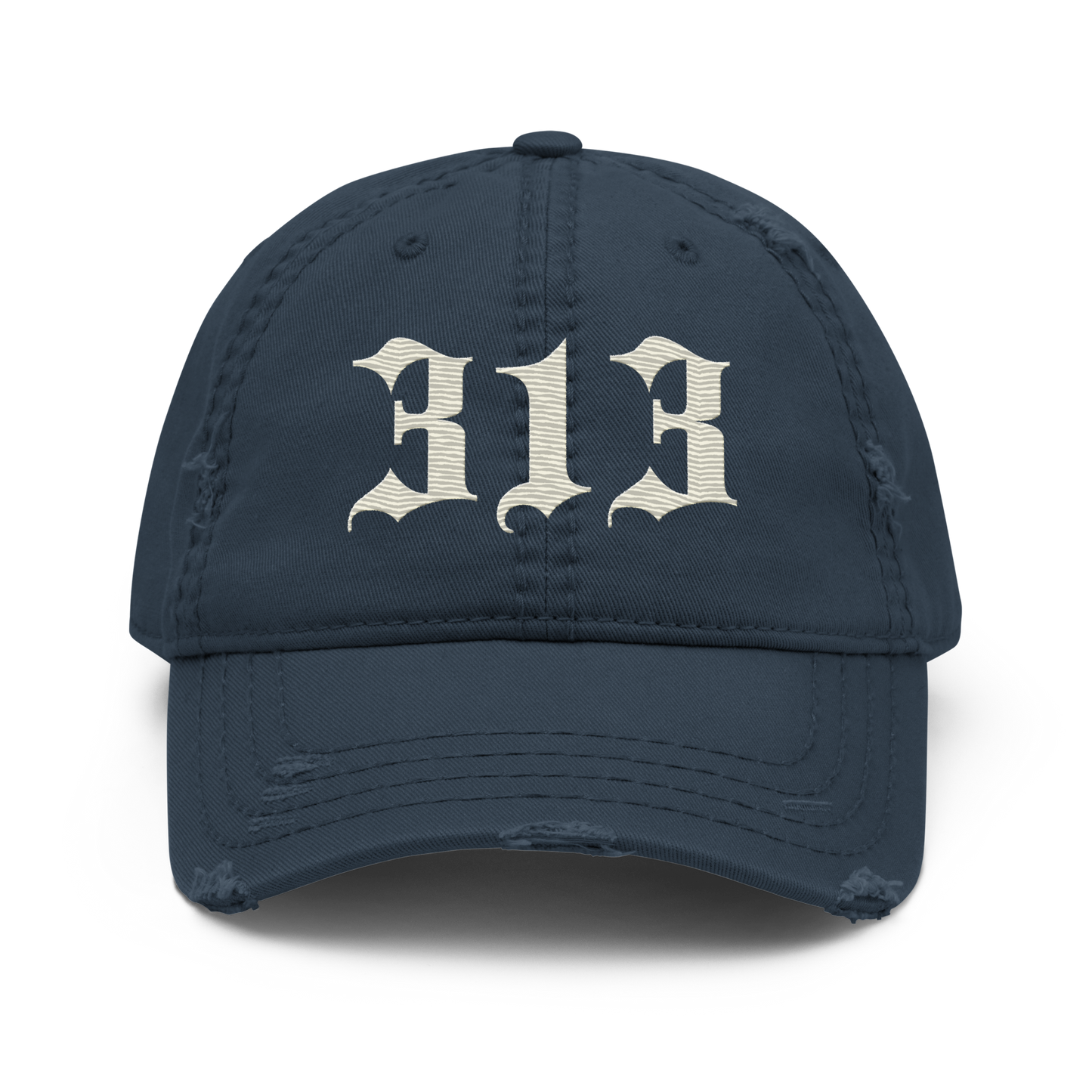 Detroit '313' Distressed Dad Hat (Old English) | Ivory White