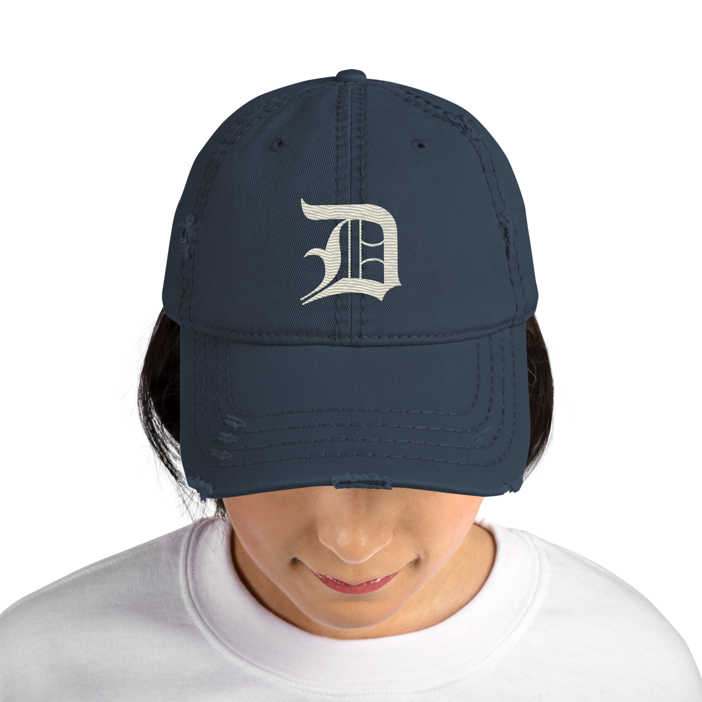 Detroit 'Old English D' Distressed Dad Hat (Ivory White)