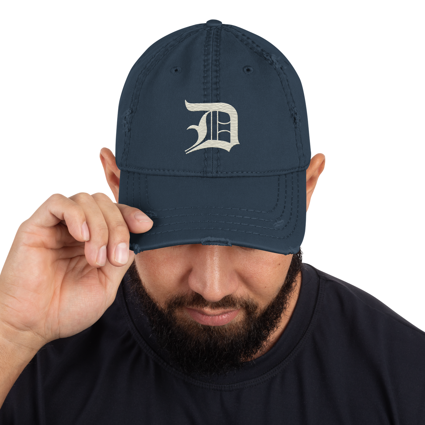 Detroit 'Old English D' Distressed Dad Hat (Ivory White)