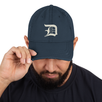 Detroit 'Old English D' Distressed Dad Hat (Ivory White)