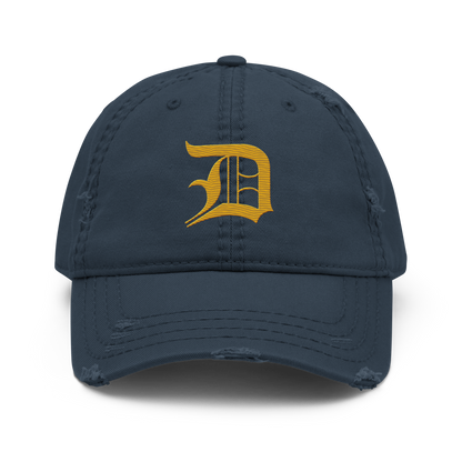 Detroit 'Old English D' Distressed Dad Hat (Gold)