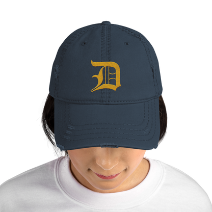 Detroit 'Old English D' Distressed Dad Hat (Gold)