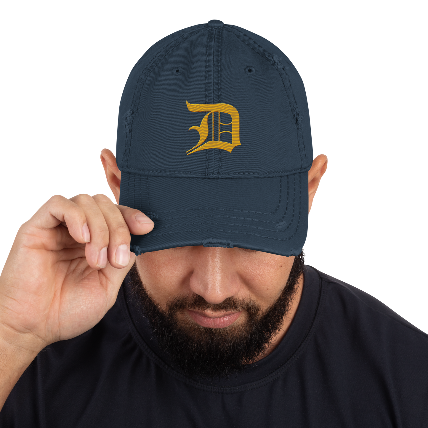 Detroit 'Old English D' Distressed Dad Hat (Gold)