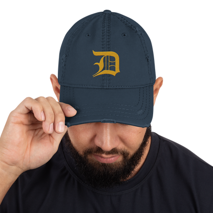 Detroit 'Old English D' Distressed Dad Hat (Gold)