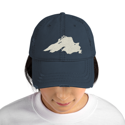 Lake Superior Distressed Dad Hat | Ivory White