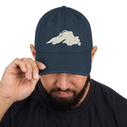 Lake Superior Distressed Dad Hat | Ivory White