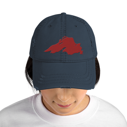 Lake Superior Distressed Dad Hat | Thimbleberry Red