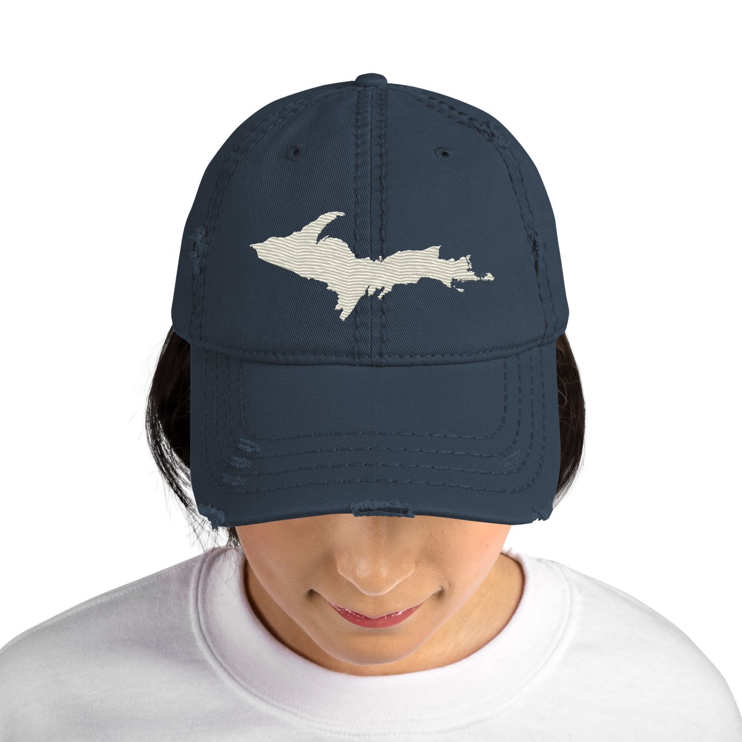 Upper Peninsula Distressed Dad Hat | Ivory White