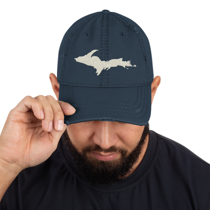 Upper Peninsula Distressed Dad Hat | Ivory White