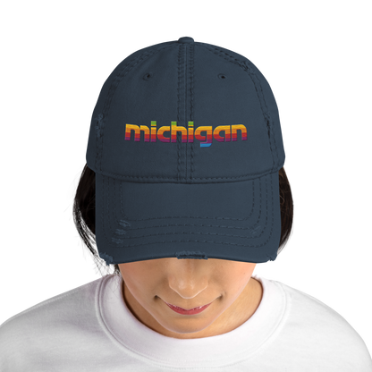 'Michigan' Distressed Dad Hat | 80s Pomaceous Tech Parody