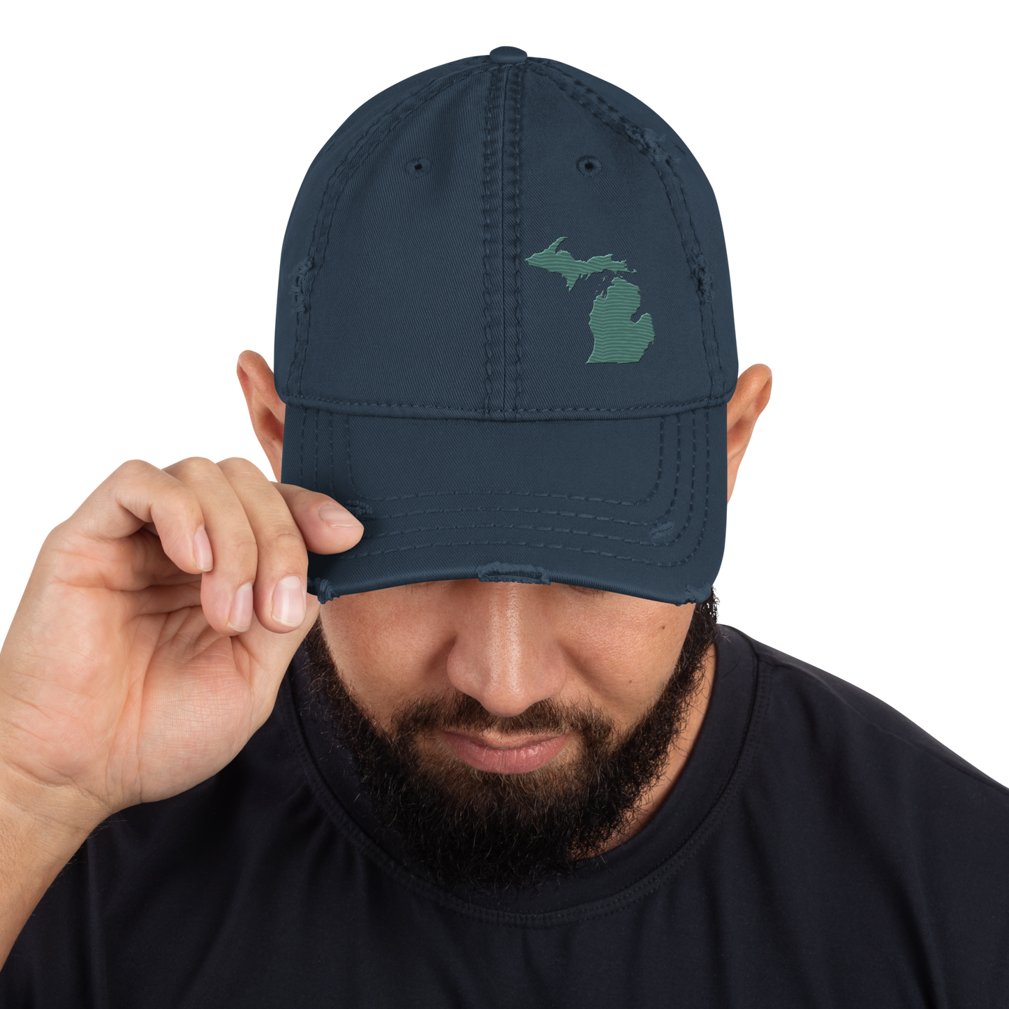 Michigan Distressed Dad Hat | Copper Green Outline