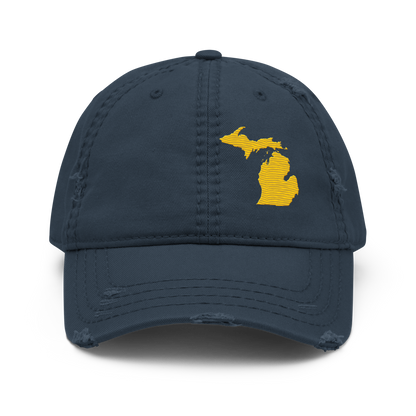 Michigan Distressed Dad Hat | Maize Outline